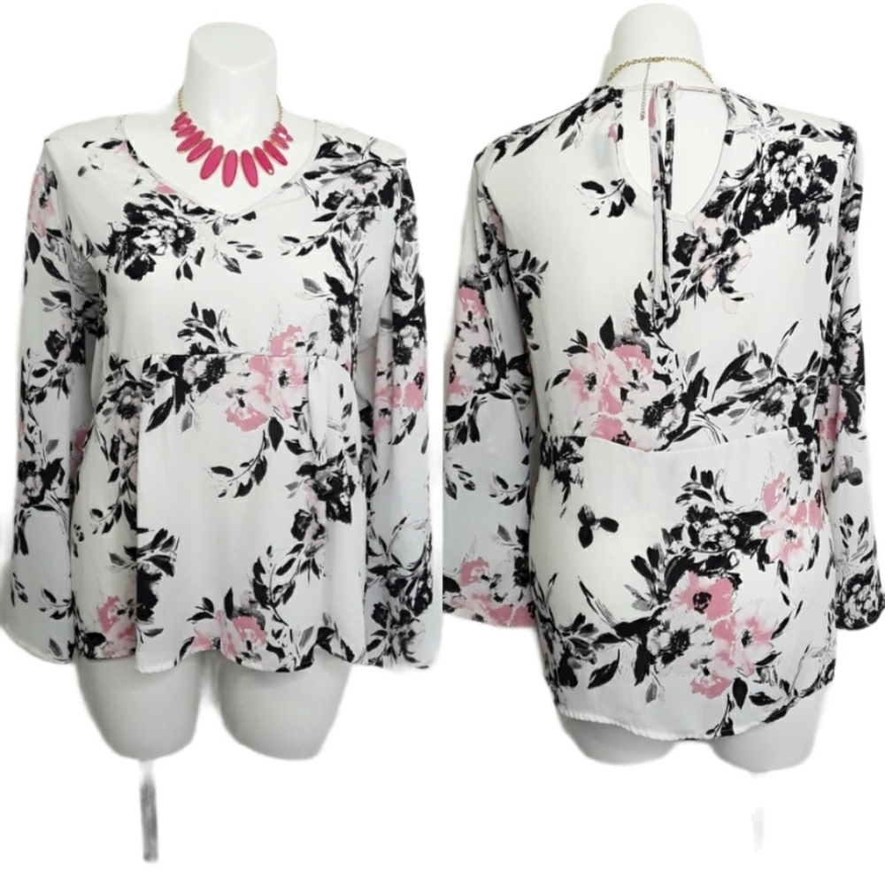 Rue 21 White Long Sleeve Floral Blouse EUC 3X